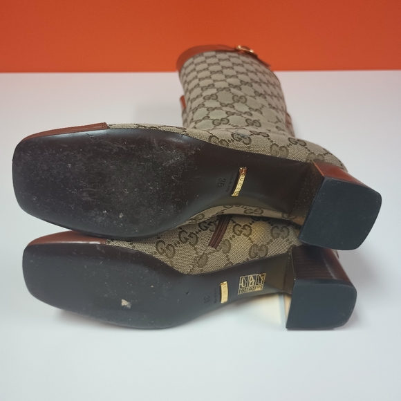 GUCCI Monogram Cordovan Lux GG Knee High Boots 36 Beige Cuir - Picture 6 of 12